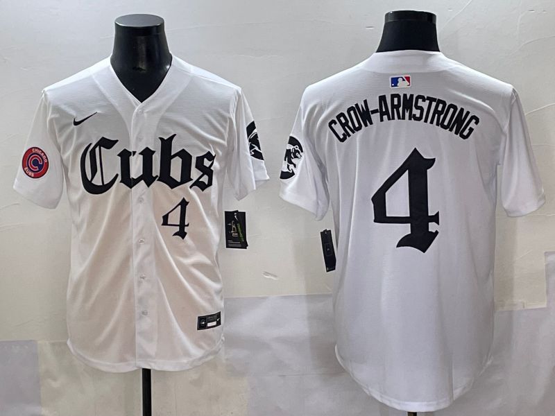 Men 2025 Chicago Cubs #4 Crow-Armstrong White Five generations Joint Name Nike MLB Jersey style 11